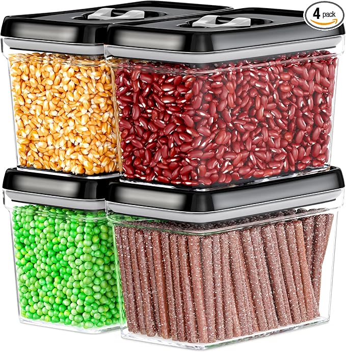DWËLLZA KITCHEN Airtight Food Storage Containers - Pantry Snacks Kitchen Container, Baking Supplies, 4LB Sugar & Flour Canister - 4 Pc Set All Same Size - Clear Plastic BPA-Free - Keeps Fresh & Dry