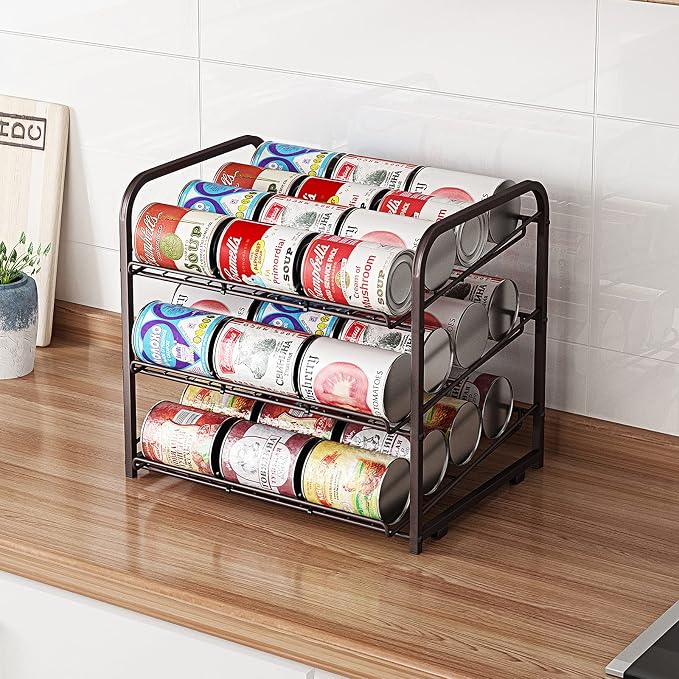 Can Rack Organizer,3 Tier Stackable Can Storage Dispenser,Bronze | Can Food Storage Rack|Holds 36 Cans|Space-Saving Pantry&Cabinet|Easy Access to Canned Goods-13.4"D x 16.6"W x 14.8"H