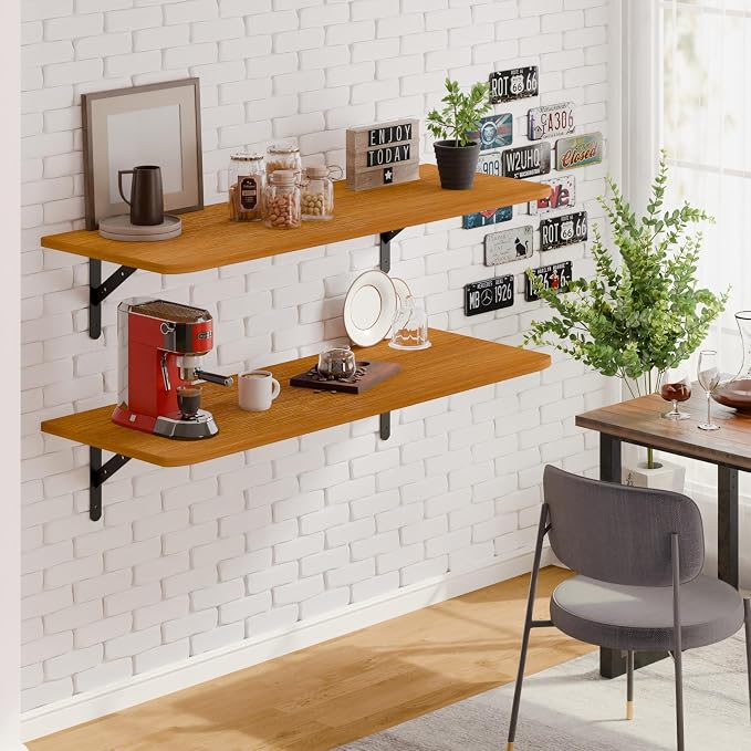 Dogsky 2-Pack Garage Storage Shelving Wall Mounted, 4x2Ft (48x24In) Heavy Duty Wood Floating Wall Shelf, 500lbs Capacity Shelves for Garage, Closets, Utility Rooms and Kitchens, Teak