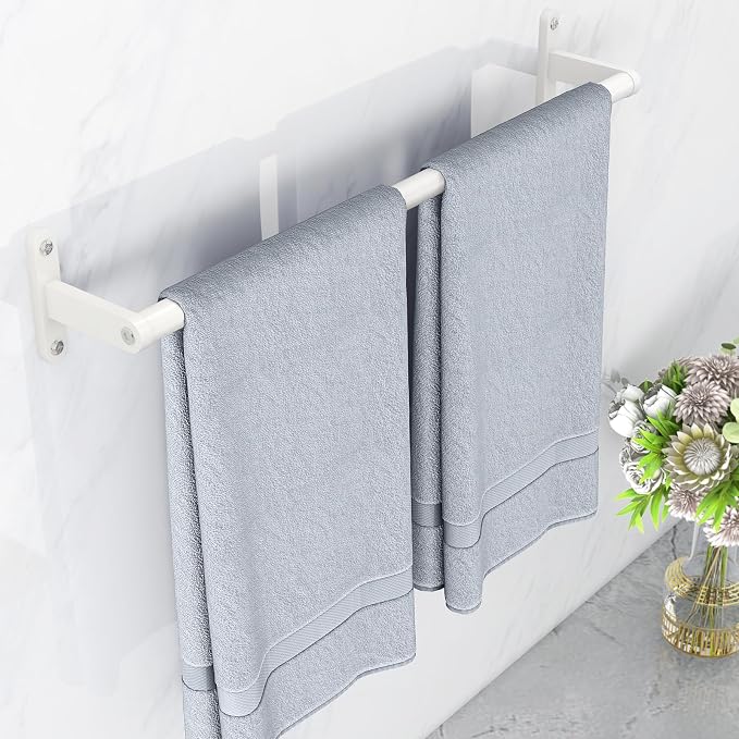 KLJKPA Towel Bar for Bathroom, 24 Inch Wall Mounted Towel Rack, White | Heavy Duty Single Towel Rod, Space-Saving Hand Towel Holder, Toilet Kitchen Towel Storage, Rustproof, Stainless Steel