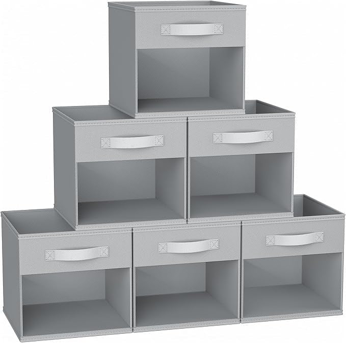 DIMJ 12.2 Inch Storage Cubes, 6 Pack Cube Storage Bins with Window, Fabric Storage Bins with Handle, Foldable Storage Cubes, Storage Box for Clothes, Toys, Books (Grey)