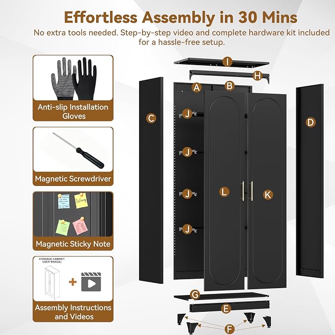 Polup 75" Tall Metal Kitchen Pantry Storage Cabinet with Doors and Shelves | Black Heavy-Duty Steel, 4 Adjustable Shelves & Magnetic Latch, Leveling Feet & Anti-Tip, for Office, Garage, Laundry & Home
