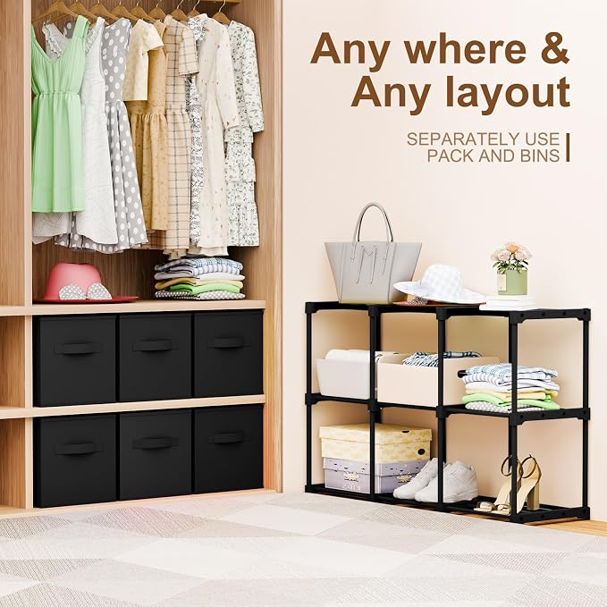 Briwooody 6 Cube Storage Organizer Storage Bins Shelf,Black