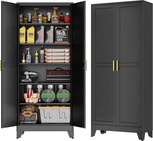 GAIOUS 75''Tall Metal Garage Storage Cabinet,File Cabinet with Door and Adjustable Shelves, Outdoor Steel Tool Cabinet for Home,Office,Warehouse,Garage,Black