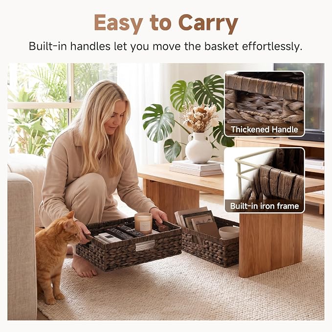 StorageWorks Large Wicker Baskets for Storage, Water Hyacinth Storage Baskets for Shelves, Brown, 1-Pack, 15¼" x 11¾" x 4¾"