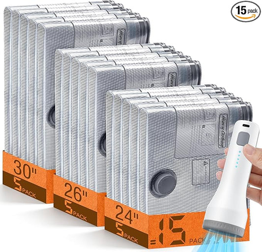 15 Pack Vacuum Storage Bags for Travel with Cordless Pump, Space Saver Bags for Clothes, Compression Packing Bags for Luggage, 15 Combo Size