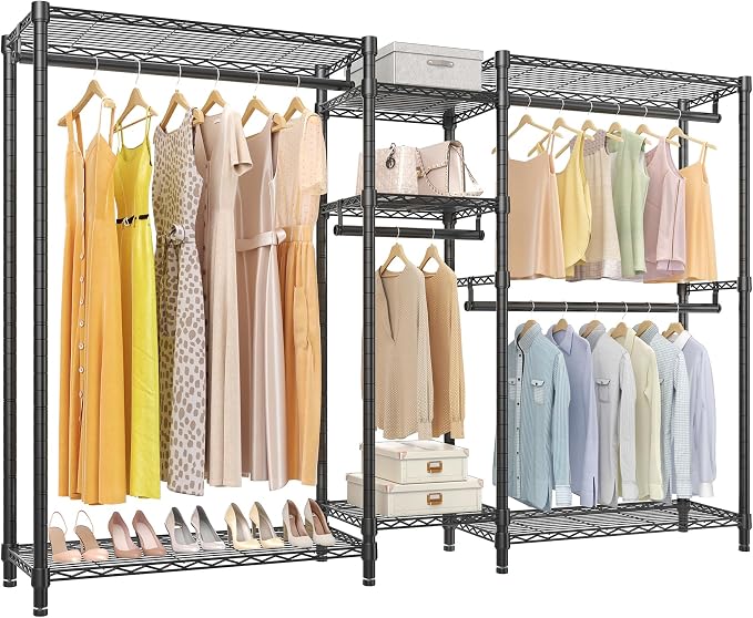 VIPEK Classic V6 Plus Wire Garment Rack, Dynamic Closet System Adjustable | Large Heavy Duty Metal Freestanding Clothing Rack 1120lbs Capacity, 7FT Wide Closet Organizer System for Bedroom, Black