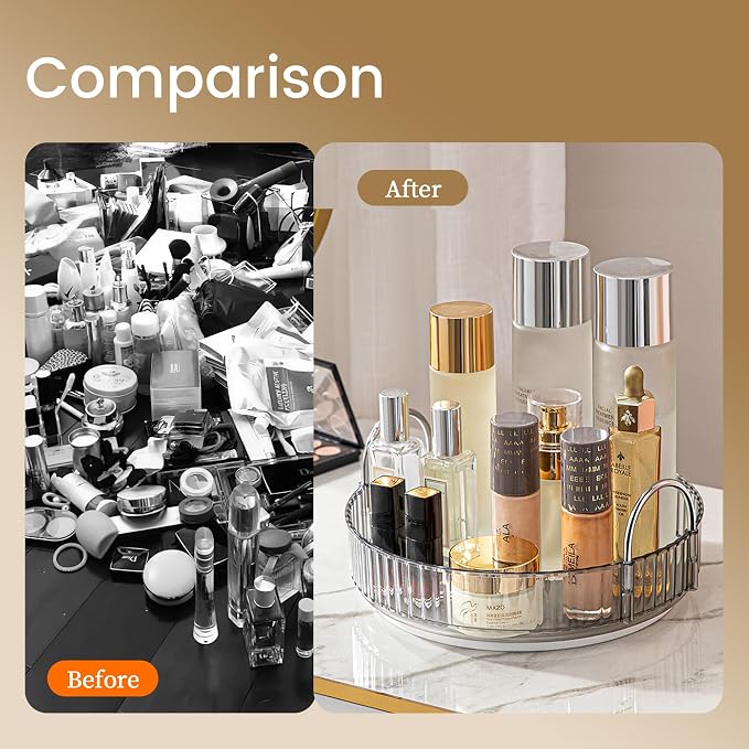 Aveniee Rotating Makeup Organizer for Vanity, Skincare Perfume Organizers for Bathroom Countertop, Clear Cosmetic Make Up Storage for Dresser, Lipstick Product Spinning Holder,1 Tier, Grey