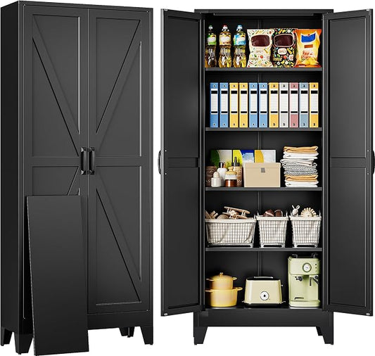 SISESOL Wide & Deep Pantry Storage Cabinets with 2 Doors and 5 Shelves,Tall Storage Cabinet,Large Cupboard Closet,Farmhouse Storage Cabinet for Home,Kitchen,Dining/Living Room (Black, 72" H)