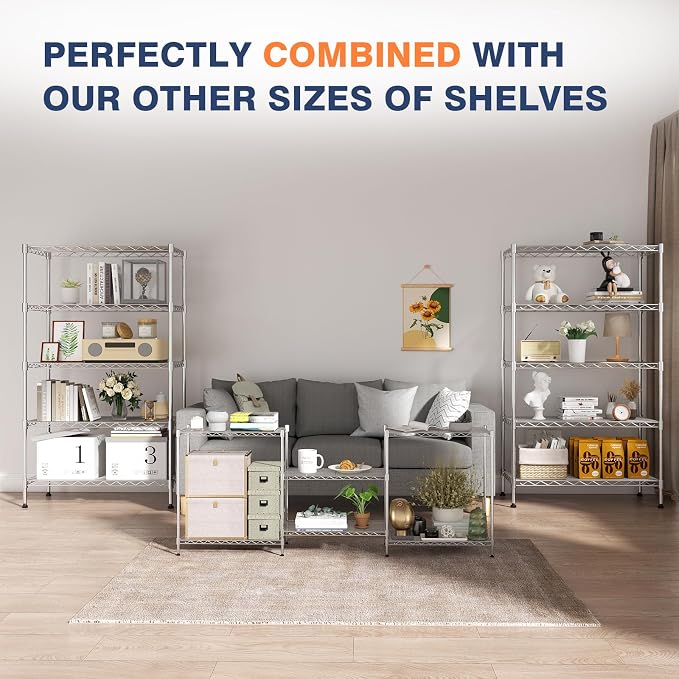 3-Tier Wire Shelf Rack,Kitchen Metal 3-Shelves Rack with Lockable Wheels | 24" Dx14 Wx22 H,Height Adjustable Wire Shelving Unit and Storage for Living Room,Laundry,Office,Pantry,Studio