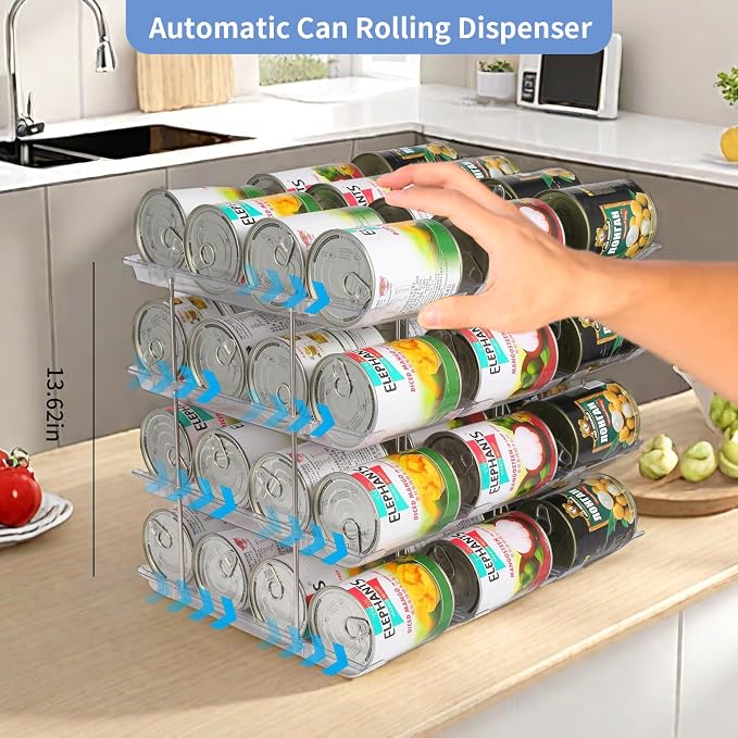 Jsyrjing Can Organizer for Pantry, 2-Tier Canned Goods Organizer 2 Pack | Automatic Rolling, Modular Flexible Combination, Extra-thick Clear Material, Cabinet Pantry Fridge Countertop Storage