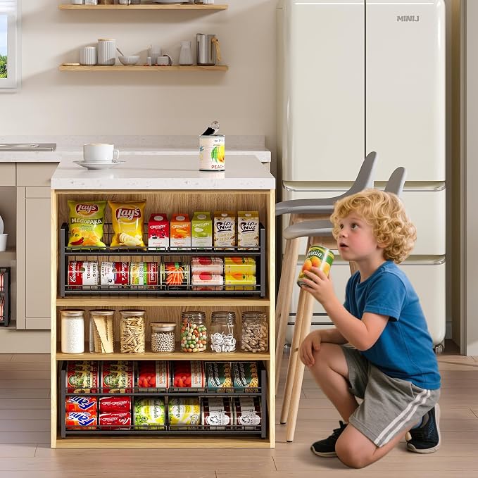 2-Tier Stackable Can Rack Organizer for Pantry Shelf, Long-Size Adjustable Can Holder for Kitchen Organization,Heavy Duty Can Dispenser for Canned Food Soup Goods up to 50 in Cabinet storage, Black