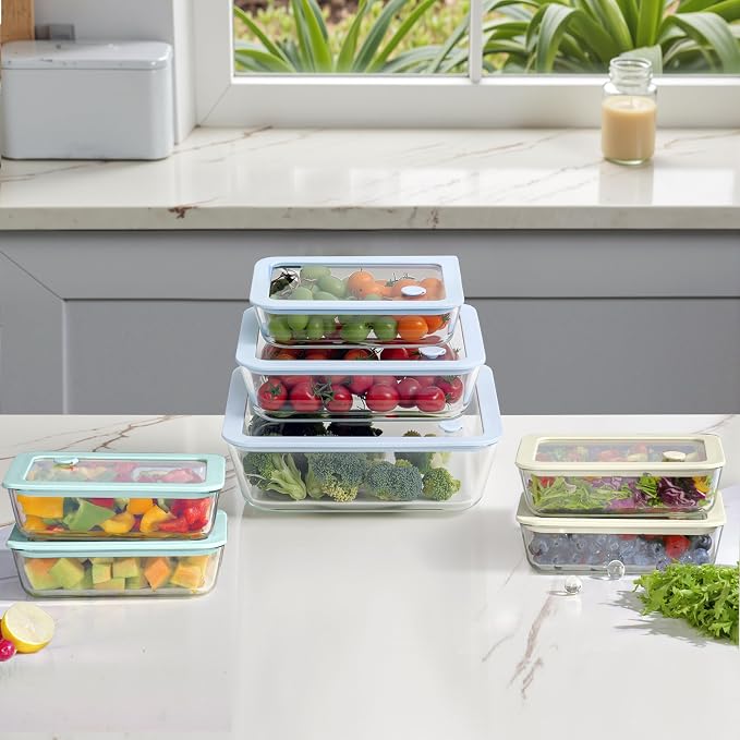 Glass Food Container Set with Silicone Glass Lid, 3 Pack, Airtight, LeakProof, 100% Plastic Free, Meal Prep Food Storage Containers