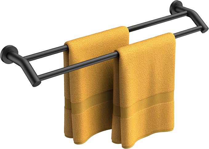 FORIOUS Double Towel Bar 30", Bathroom Towel Holder Rod Wall Mounted Black | Heavy Duty Towel Racks for Bathroom Bedroom, Space Saving, Rustproof, Stainless Steel Towel Holder, Total Length 32 Inch