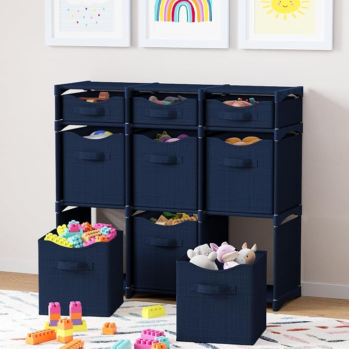 Cube Storage Organizer with Storage Bins Included - The Perfect Closet Organizers and Storage Solution. Includes 9 Storage Cubes, Great For Toy Storage, Closet Storage, Clothes Storage (Navy)