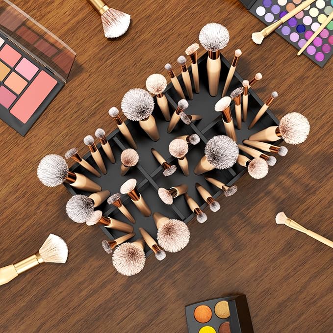 Black Makeup Brush Holder Organizer Acrylic 6-Slots Cosmetic Brushes Storage Organizer for Vanity Countertop