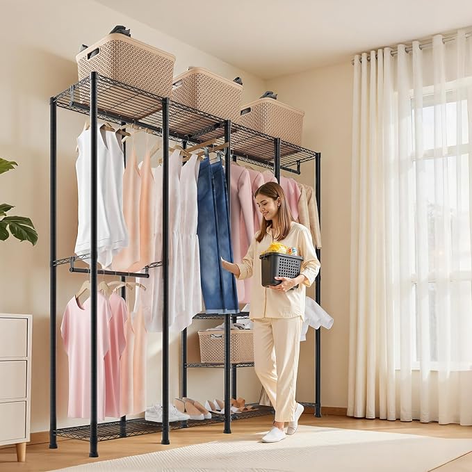 VEVOR Clothing Garment Rack, Heavy Duty Closet Wardrobe, Adjustable Tiers Clothes Racks with Steel Frame, for Bedroom, Clothing Store, Hallway