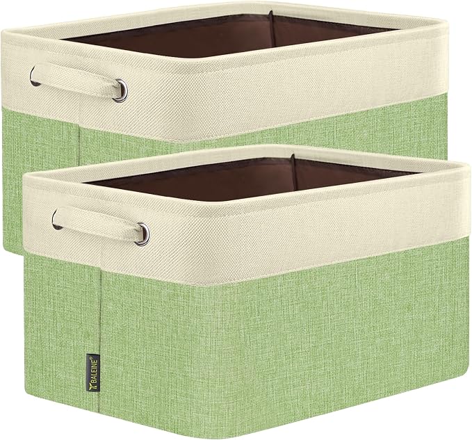 BALEINE 2 Pack Fabric Closet Storage Bins for Shelves, Linen Closet Organizers and Storage, Decorative Baskets for Organizing, Shelf, Clothes, Home, Office (Green, 14''x10''x8.5'')