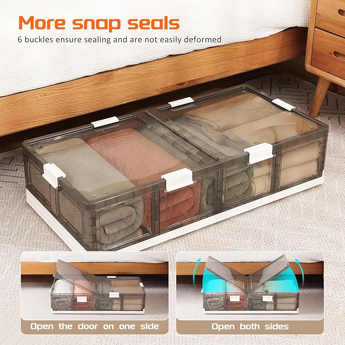 Under Bed Storage Containers with Wheels - Stackable, Foldable Plastic Storage Boxes with Lids for Clothes, Shoes, Blankets - Perfect for Bedroom Organization and Dorms