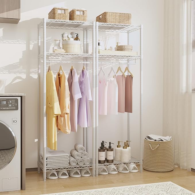 Clothes Rack, Heavy Duty Clothing Racks with Adjustable Shelves, Freestanding Metal Closet for Hanging Clothes, Portable Garment Rack for Bedroom Laundry Room Dorm, 23.6"W x 15.7"D x 70.8"H, White