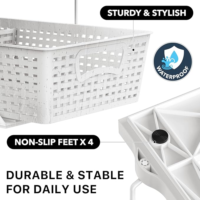 Simple Houseware 2 Tier Pull-Out Sliding Drawer Under Sink Storage, White | Great for Kitchen Bathroom Tray Shelf Organizer