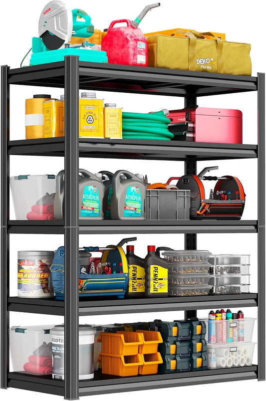 PRESTELION 63" H Garage Shelving 3000LBS Heavy Duty Storage Shelves 5 Tier Adjustable Metal Shelving Unit Garage Shelves for Warehouse Industrial Pantry Basement 63" H x 40" W x 14" D,Black