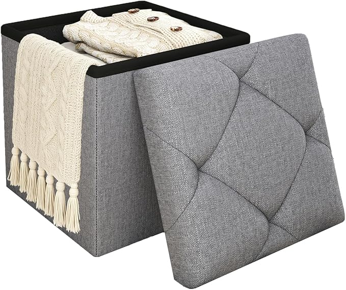 Storage Ottoman Footrest Stool Small Ottoman with Storage,35 Inches Foldable Ottomans Foot Rest Footstool Bench Ottoman with Storage Bench for Living Room Bedroom Dark Grey（15Wx15Dx15H