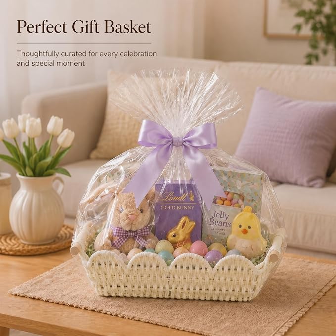 Coeusy Scalloped Basket, Paper Rope Basket for Gifts with Handles, Cute Storage Basket for Display,Decorative,Shelves,Snack,2 Pack, White