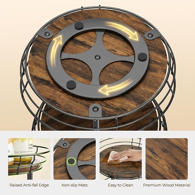 LAMU 10'' Lazy Susan Turntable Organizer, 3 Tier Round Rotating Spice Rack Organization for Kitchen Cabinet and Countertop, Wooden Lazy Susan for Table Top, Pantry, Bathroom, Vanity, Home Decor
