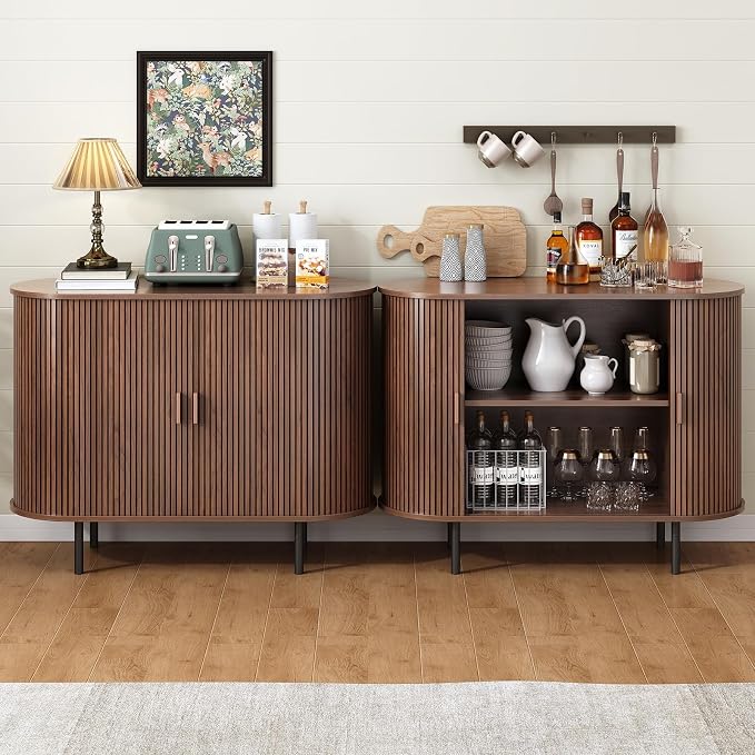 40" Sideboard Buffet Cabinet with Storage, Storage Cabinet with Sliding Door & Adjustable Shelf, Modern Accent Coffee Bar Console Table for Kitchen, Entryway, Walnut