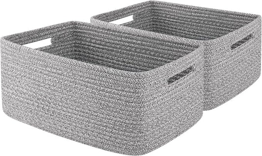 OIAHOMY Storage Basket for Shelves, Closet Cube Storage Bins Baskets for Clothes Blanket Towels, Baby Nursery, Toy Baskets Box, Woven Rope Basket, 15.75 * 11.81 * 7.09 IN, 2 Packs Grey