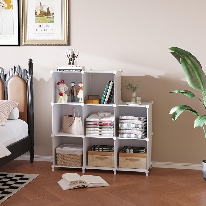 AWTATOS 8 Cube Storage Organizer, Closet Organizer Storage Shelf, White | DIY Stackable Storage Cubes Shelves for Closet, Bookcase Bookshelf, Plastic Shelving for Bedroom, Home Office