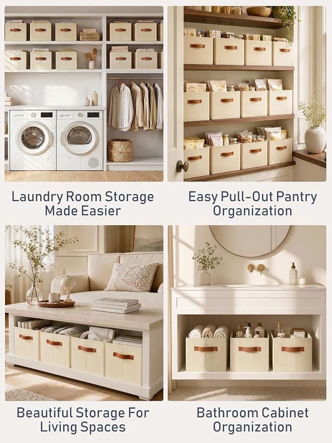 5 Pack Large Closet Storage Baskets Bins for Shelves, Collapsible Fabric Closet Organizers and Storage with Polyester Handles, Decorative Baskets for Organizing Clothes, Towels, Linen Closet 16x12x10"