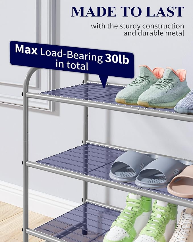 Kitsure Shoe Rack - Stainless Steel Shoe Organizer, Sturdy Shoe Rack for Closet and Front Door Entrance, Free Standing Shoe Shelf, Closet Organizers and Storage, 25.6" Wide - 3 Tier, Grey | Sturdy Shoe Rack for Closet and Entryway, Free Standing Shoe S...
