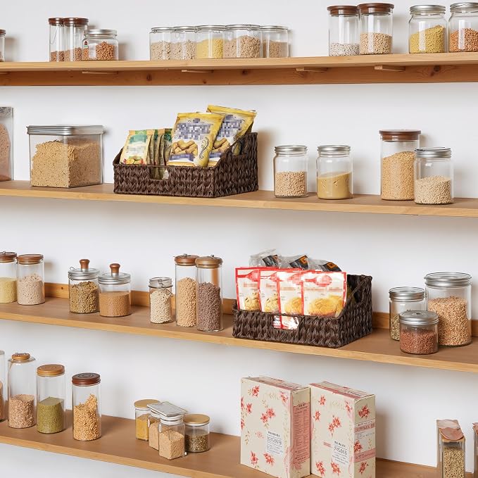 Granny Says Wicker Storage Baskets, Trapezoid Woven Baskets For Storage | Wicker Storage Baskets For Pantry, Open Front Basket For Shelves, Kitchen Storage Baskets, Decorative Basket For Home Decor
