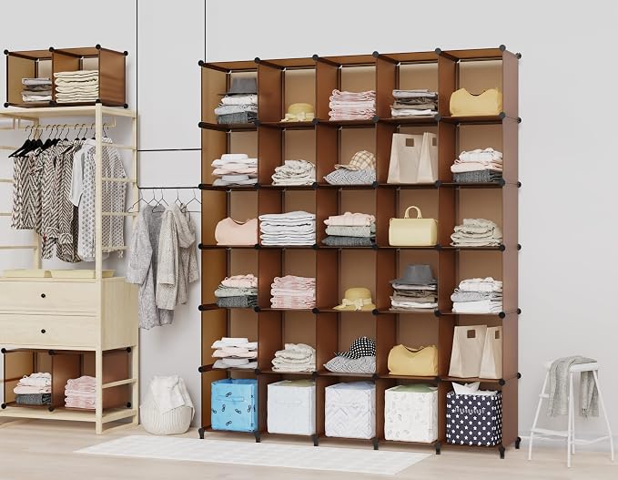 HOMIDEC Cube Storage Organizer, 16-Cube Closet Organizers and Storage | Portable Closet Organizer, Storage Cubes Shelves for Bedroom, Bathroom, Clothes Rack, Bookshelf for Kids Room, Brown