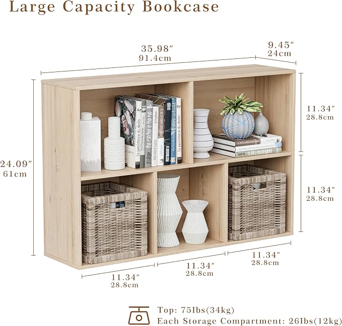VDNEND Wooden Cube Storage Organizer with Closed Back Panel, 11in Cube Shelf Opening, Bookshelf, Display Shelf,Closet Cabinet for Home and Office (White Oak, 5-Cube 35.98L*9.45W*24.09H)
