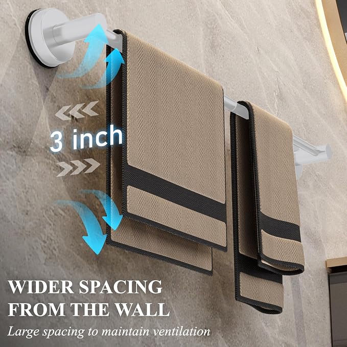 Towel Bar for Bathroom Wall,Adjustable 17~29 Inch Towel Racks for Bathroom Wall Mounted, Towel Holder for Glass Shower Door,Apparment Essentials,Home Decor-White(2pcs)