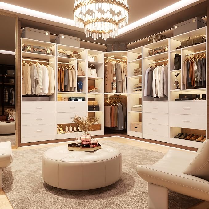 Besiost Corner Closet System with 12 Shelves, 39.2" Corner Closet Organizer | Corner Closet Tower with 2 Hanging Rods, Versatile 6-Tier Walk-in Closets for Corner Space, White (39.2" L x 39.2" W x 80" H)
