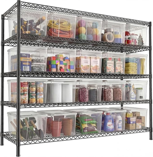 REIBII 3200LBS Storage Shelves 55.5" W Garage Shelving Heavy Duty 5 Tier Adjustable Wire Shelving Unit Metal Shelving for Garage Pantry Commercial Basement,55.5" W X 18''D X 71" H