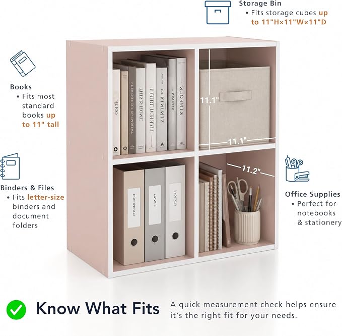Homes: Inside + Out Apexa 4-Cube Storage Organizer Shelves, Stackable Wood Bookcase Fits Cubby Bins for Organization, Dorm Teen Room Decor & Home Office, Steel Blue