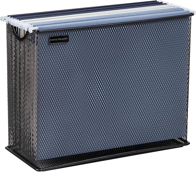Mind Reader Vertical File Storage, Desktop Organizer, Hanging Files, Office, Metal Mesh, 12.25"L x 5.5"W x 10"H, Black