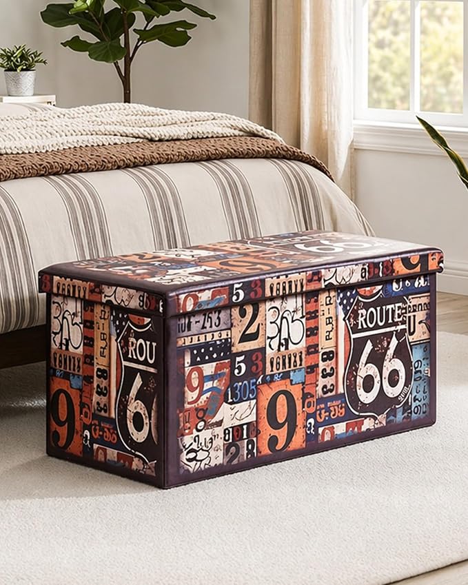 B FSOBEIIALEO Folding Storage Ottoman Bench with Faux Leather Footrest Seat, Coffee Table 30"x15"x15"