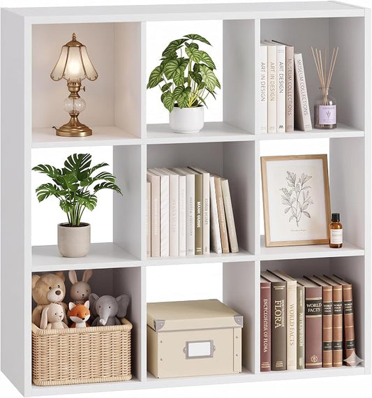 9 Cube Storage Organizer, White Cube Bookshelf, Multifunctional Bookcase | Cube Storage Organizer with Open Back and Removable Back Panels, Stackable Vertical or Horizontal Easy Assembly for Bedroom