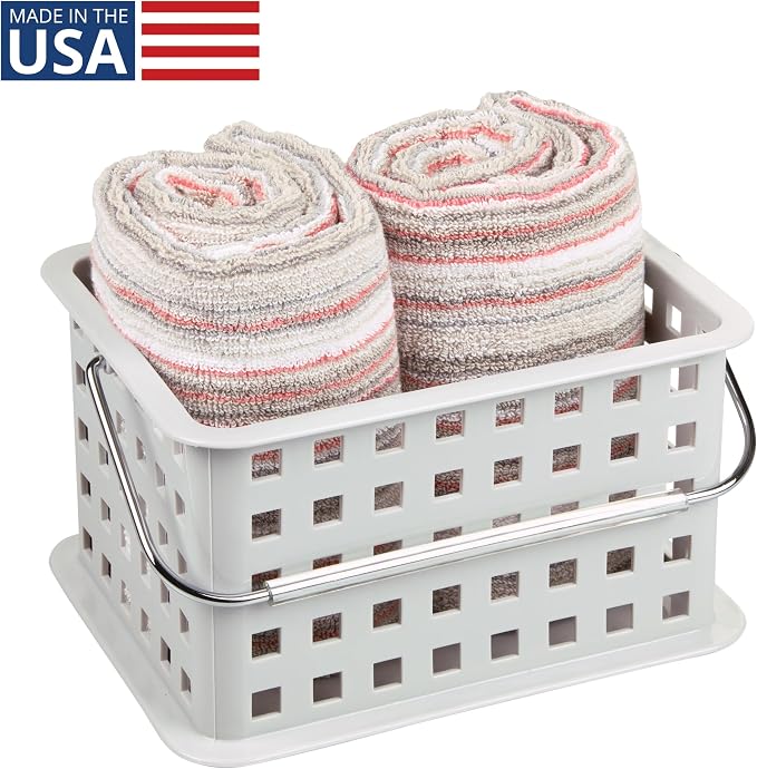 iDesign Shower Caddy Basket with Handle, Light Gray | For Bathroom or College Dorm, Made in USA
