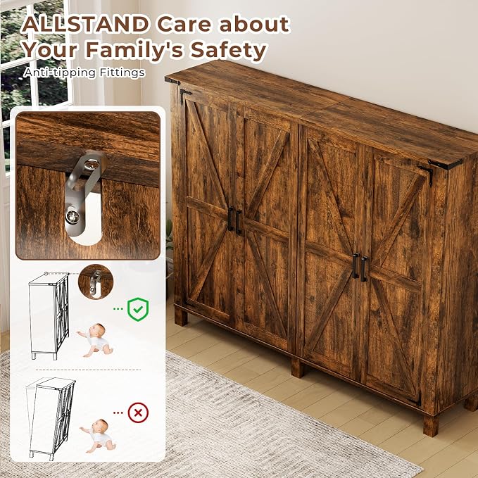 ALLSTAND 5-Tier Large Shoe Cabinet with 4 Doors, Entryway Shoe Rack Shoe Storage Cabinet with Adjustable Shelves & Anti-tip Fitting for Entryway, Living Room, Closet