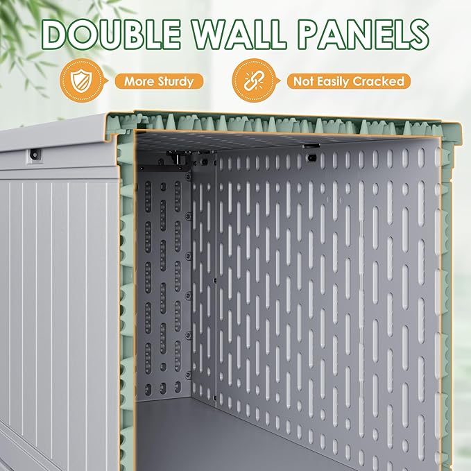 Devoko HDPE 260 Gallon Deck Box Double-Wall with Divider | Large Outdoor Storage Box Side Handles, Waterproof and Lockable for Patio Furniture, Garden, Pool