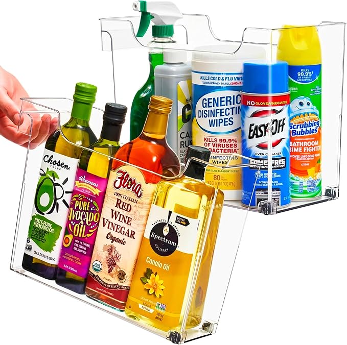Sorbus Roll Out Bottle Organization Bins - 2 Sizes Pantry Under Sink Organizer with Wheels & Handles - Clear Plastic Organizing Containers for Cleaning Supplies - Kitchen Cabinet Laundry Room Storage