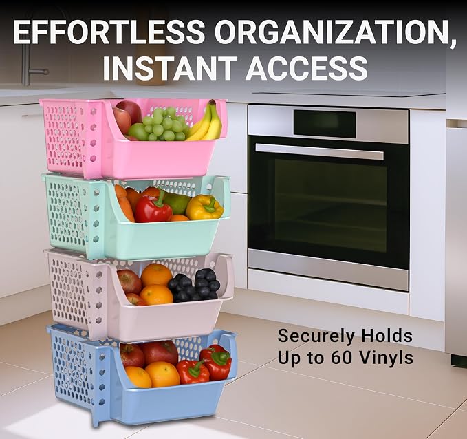 Skywin Stackable Storage Bins Open Front for Pantry Storage, 4 Pack - Multi | Sturdy Plastic, Easy Stacking, Breathable & Open Front Design, Pantry Storage for Snacks, Toiletries, and Small Essentials