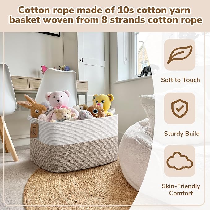 Goodpick Extra Large Cotton Rope Blanket Basket, Rectangle, Light Brown | 75L, 22 × 17 × 12 in, Reinforced Handles, Blankets, Toys & Clothes Storage, Living Room, Bedroom & Nursery Organization